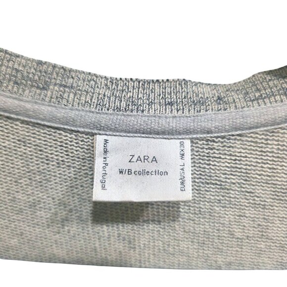 Zara W/B Collection Womens V-Neck Gray Boxy Step Hem Sweater L - Picture 2 of 7
